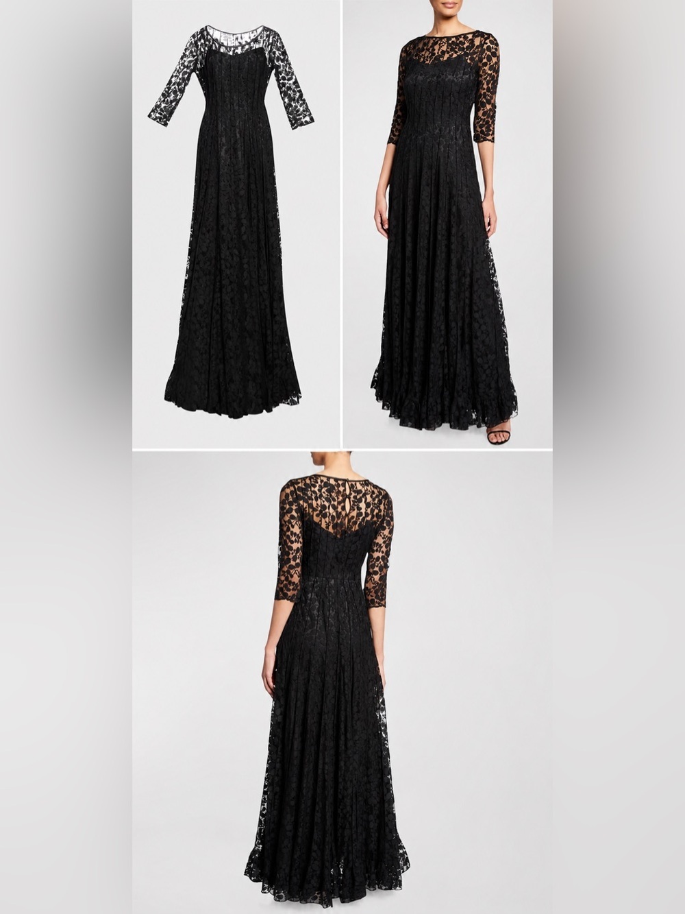 Rickie Freeman for Teri Jon Black Lace Maxi Dress with Sheer Yoke